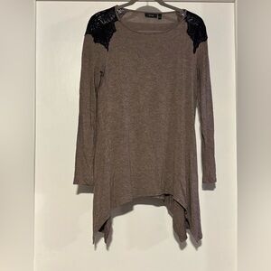 Apt. 9 Brown Tunic with Black Lace Shoulders